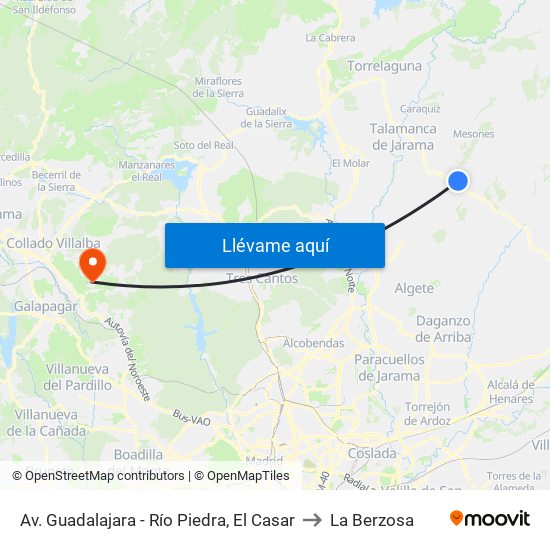 Av. Guadalajara - Río Piedra, El Casar to La Berzosa map