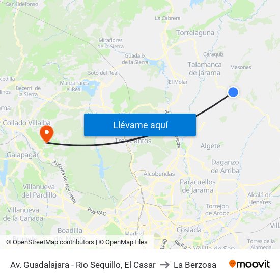 Av. Guadalajara - Río Sequillo, El Casar to La Berzosa map
