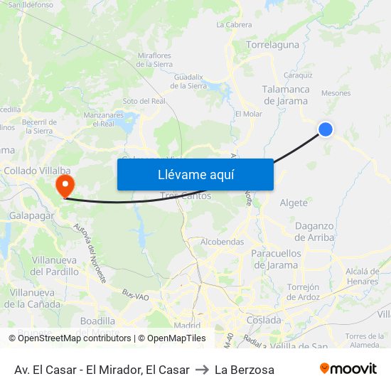 Av. El Casar - El Mirador, El Casar to La Berzosa map