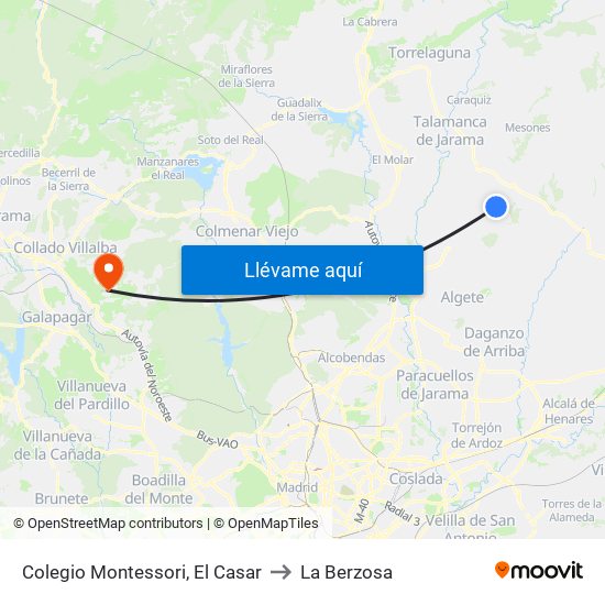 Colegio Montessori, El Casar to La Berzosa map