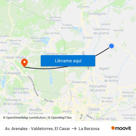 Av. Arenales - Valdetorres, El Casar to La Berzosa map