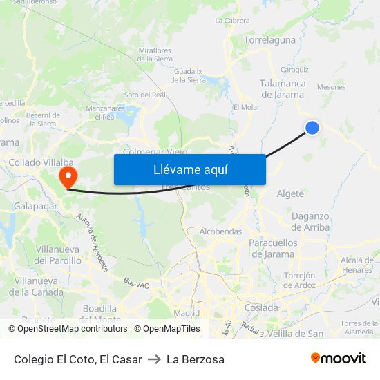 Colegio El Coto, El Casar to La Berzosa map