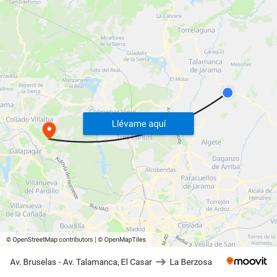 Av. Bruselas - Av. Talamanca, El Casar to La Berzosa map