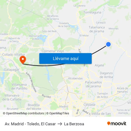 Av. Madrid - Toledo, El Casar to La Berzosa map