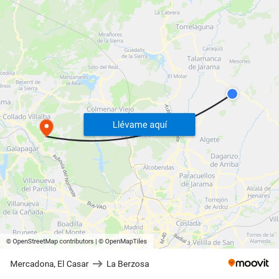 Mercadona, El Casar to La Berzosa map
