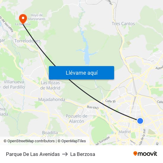 Parque De Las Avenidas to La Berzosa map