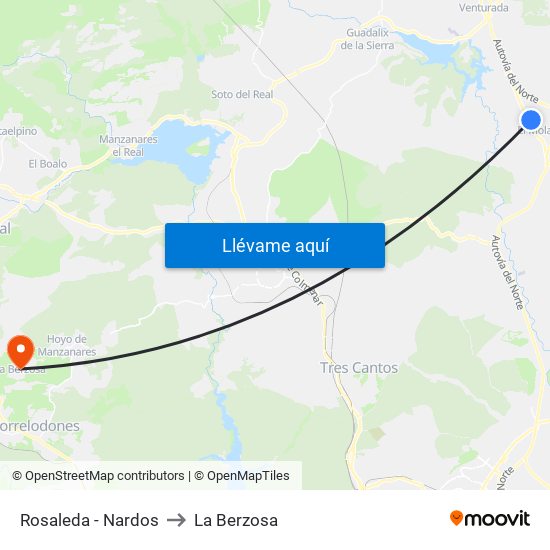 Rosaleda - Nardos to La Berzosa map