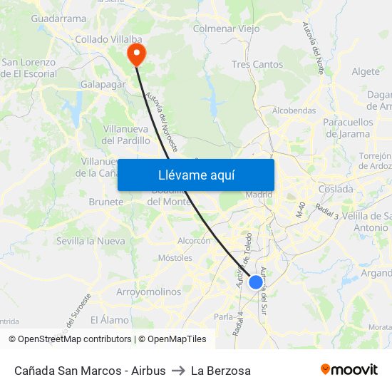 Cañada San Marcos - Airbus to La Berzosa map