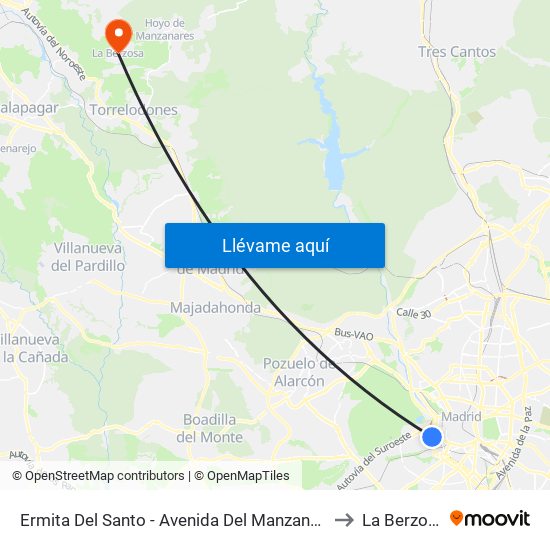 Ermita Del Santo - Avenida Del Manzanares to La Berzosa map
