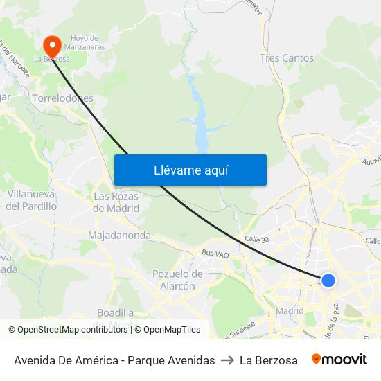 Avenida De América - Parque Avenidas to La Berzosa map