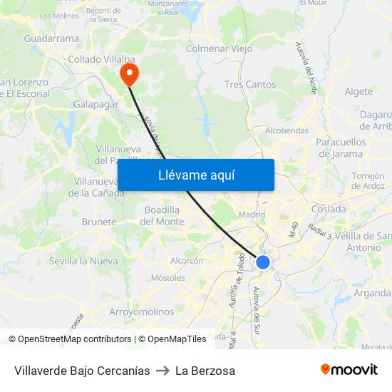 Villaverde Bajo Cercanías to La Berzosa map