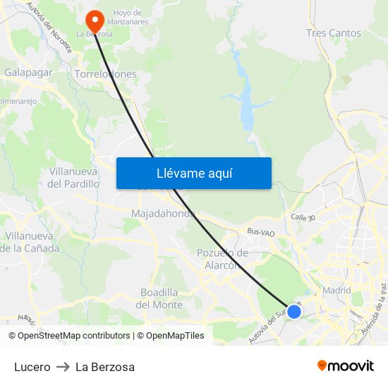 Lucero to La Berzosa map