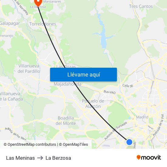 Las Meninas to La Berzosa map