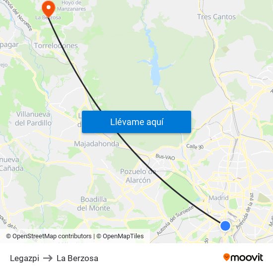Legazpi to La Berzosa map