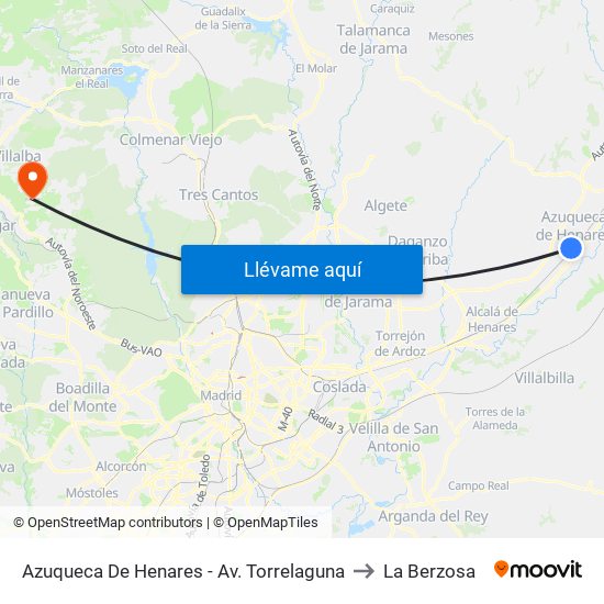 Avda. Torrelaguna, Azuqueca De Henares to La Berzosa map