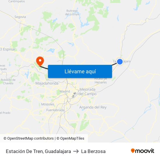 Estación De Tren, Guadalajara to La Berzosa map