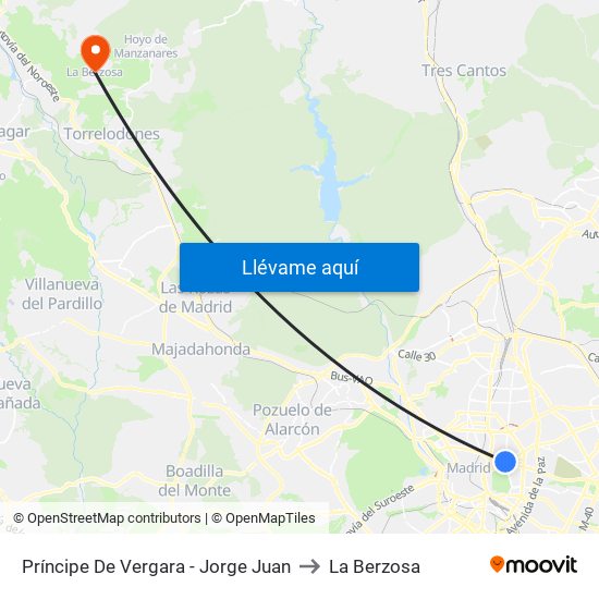 Príncipe De Vergara - Jorge Juan to La Berzosa map