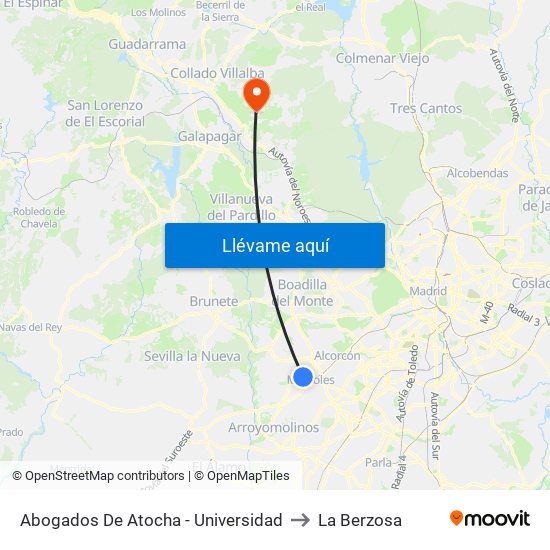 Abogados De Atocha - Universidad to La Berzosa map