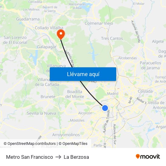 Metro San Francisco to La Berzosa map