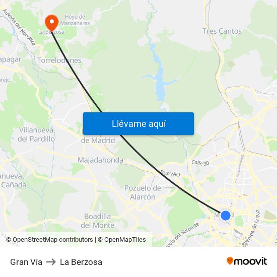 Gran Vía to La Berzosa map