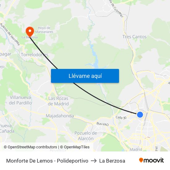 Monforte De Lemos - Polideportivo to La Berzosa map