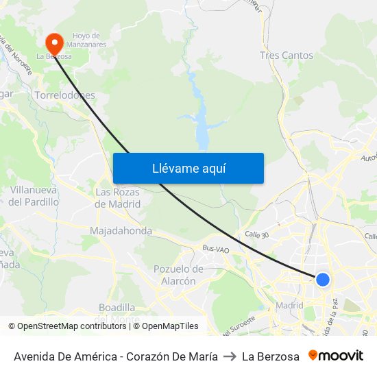 Avenida De América - Corazón De María to La Berzosa map