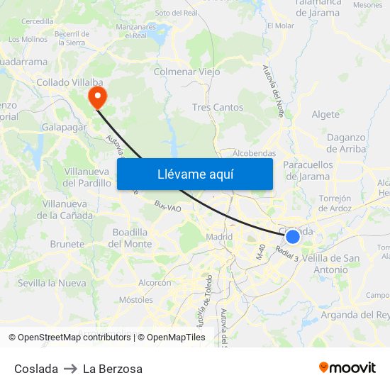 Coslada to La Berzosa map