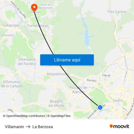 Villamanín to La Berzosa map