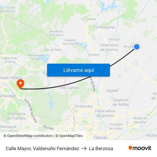 Calle Mayor, Valdenuño Fernández to La Berzosa map