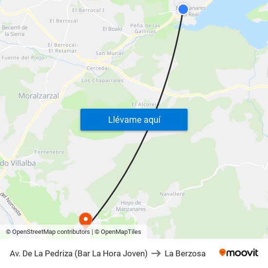 Av. De La Pedriza (Bar La Hora Joven) to La Berzosa map