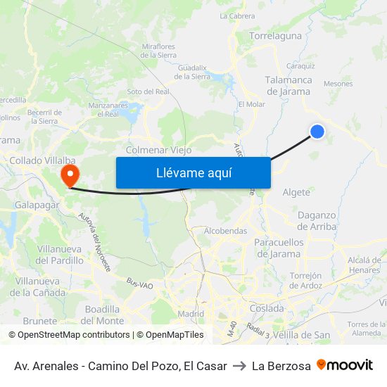 Av. Arenales - Camino Del Pozo, El Casar to La Berzosa map
