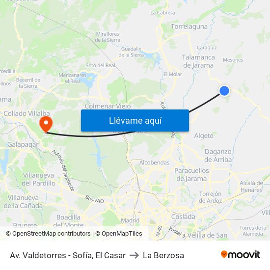 Av. Valdetorres - Sofía, El Casar to La Berzosa map