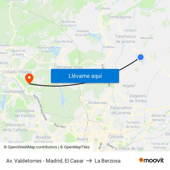 Av. Valdetorres - Madrid, El Casar to La Berzosa map