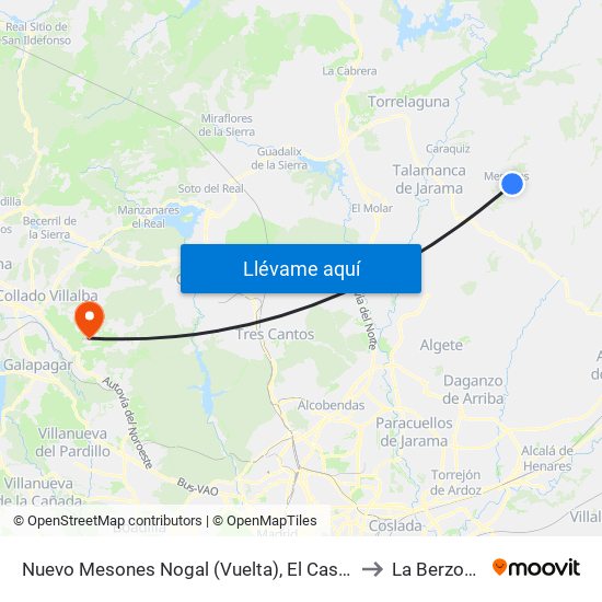Nuevo Mesones Nogal (Vuelta), El Casar to La Berzosa map