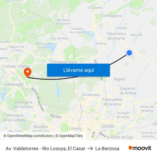 Av. Valdetorres - Río Lozoya, El Casar to La Berzosa map