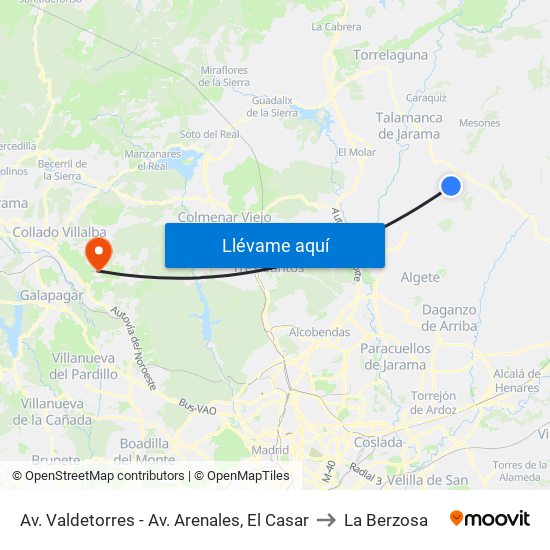 Av. Valdetorres - Av. Arenales, El Casar to La Berzosa map