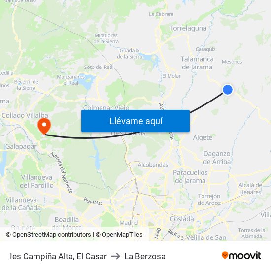 Ies Campiña Alta, El Casar to La Berzosa map