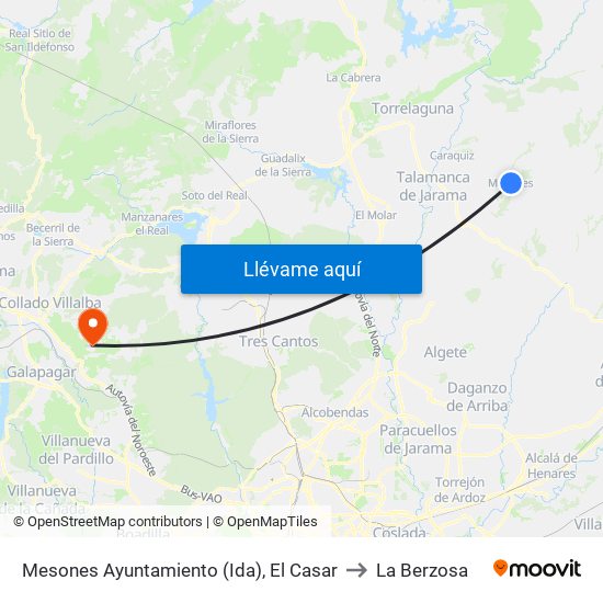 Mesones Ayuntamiento (Ida), El Casar to La Berzosa map
