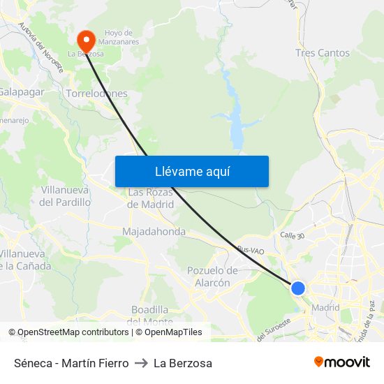 Séneca - Martín Fierro to La Berzosa map