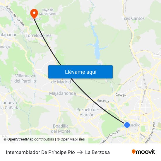 Intercambiador De Príncipe Pío to La Berzosa map