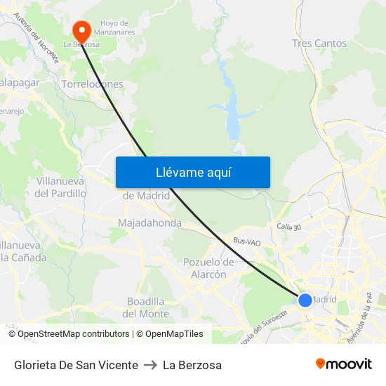 Glorieta De San Vicente to La Berzosa map