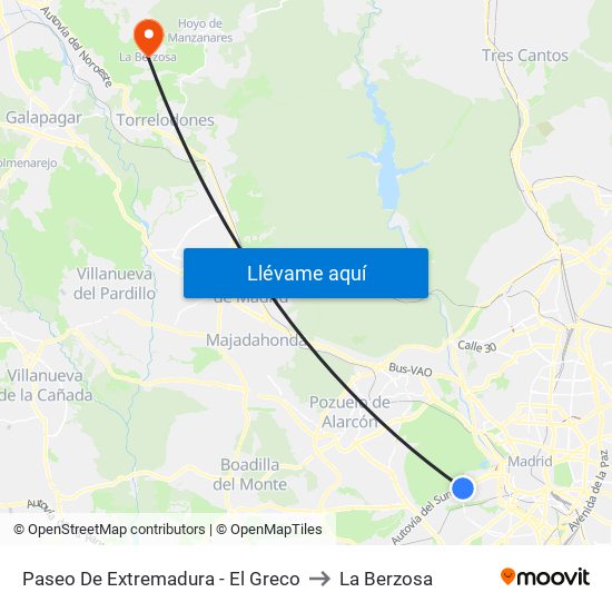 Paseo De Extremadura - El Greco to La Berzosa map