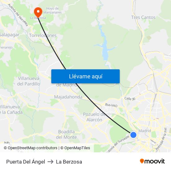 Puerta Del Ángel to La Berzosa map