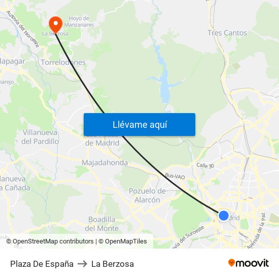 Plaza De España to La Berzosa map