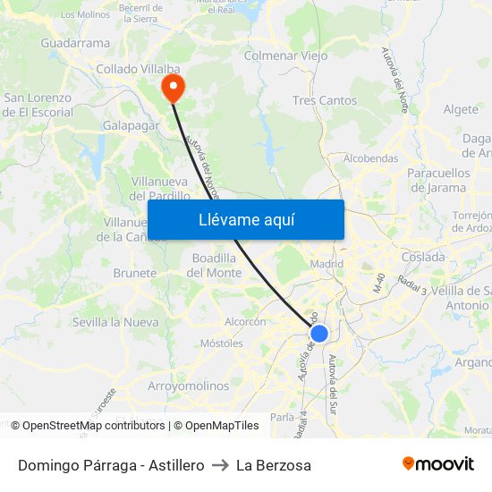 Domingo Párraga - Astillero to La Berzosa map