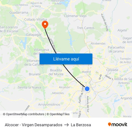 Alcocer - Virgen Desamparados to La Berzosa map