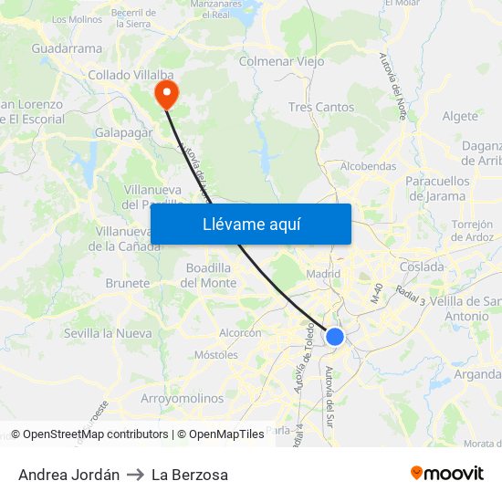 Andrea Jordán to La Berzosa map