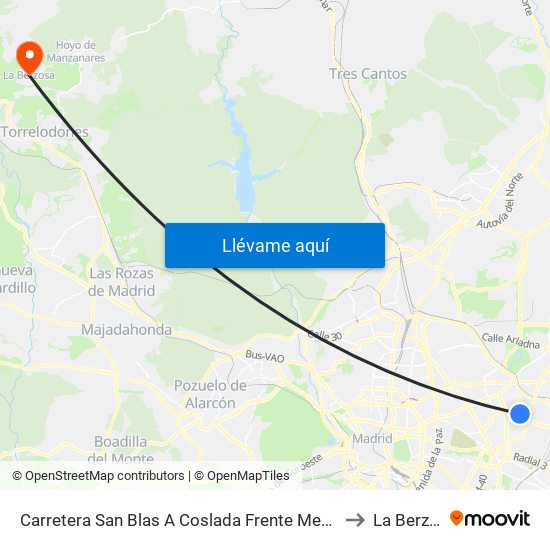 Carretera San Blas A Coslada Frente Metropolitano to La Berzosa map