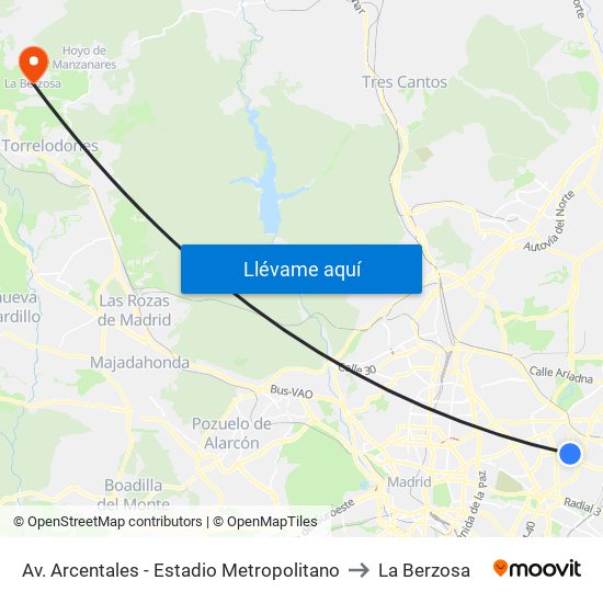 Av. Arcentales - Estadio Metropolitano to La Berzosa map