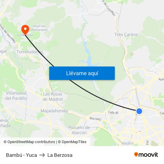 Bambú - Yuca to La Berzosa map